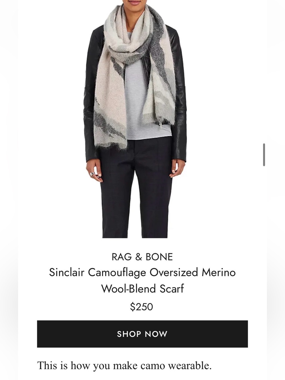 $250 Rag & Bone Extra Fine Merino Wool/Mohair/Silk Blend Blanket Scarf Gray Pink